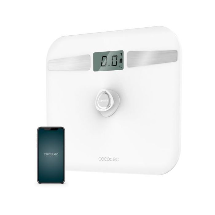 Cecotec Surface Precision 10200 Smart Healthy White Bascula Corporal hasta 180kg - Energia sin Pilas - Bluetooth - 4 Sensores - Cristal Templado - Patas Antideslizantes - Autoapagado - Color Blanco