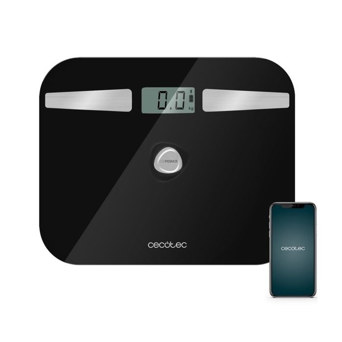 Cecotec Surface Precision 10200 Smart Healthy Black Bascula Corporal hasta 180kg - Energia sin Pilas - Bluetooth - 4 Sensores - Cristal Templado - Patas Antideslizantes - Autoapagado - Color Negro