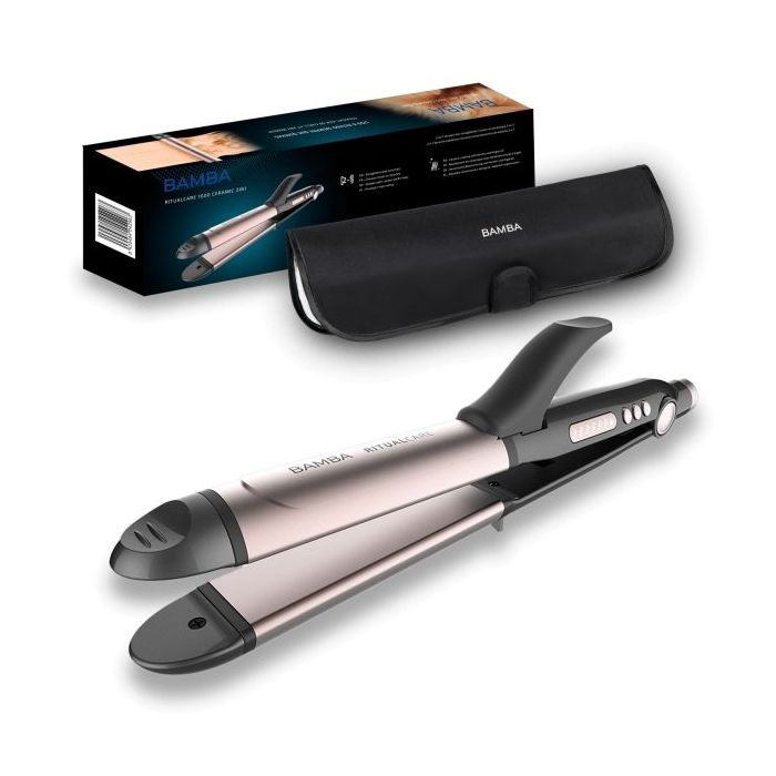 Cecotec Bamba RitualCare 1000 Ceramic Plancha de Pelo 2 en 1 - Alisa y Riza Cabello - Temperatura de 120 a 220°C - Funcion Autoapagado 60min - Estuche Termico Incluido - Color Negro y Rosa