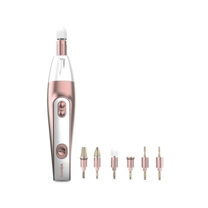 Cecotec Bamba PinkyCare 700 Perfect Nails Set de Manicura 7 en 1 - Cinco Velocidades - Cabezales Surtidos - Ergonomico y Manejable - Luz Frontal - Estuche de Viaje - Color Blanco y Rosa