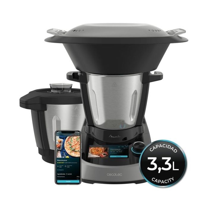 Cecotec Mambo Touch Robot de Cocina - 1600W - Pantalla Tactil TFT 5" - App con Recetas Guiadas - Jarra de Acero Inoxidable - Capacidad 3.3L - Jarra Cerramica Antiadherente - 40x25x33cm - Color Negro