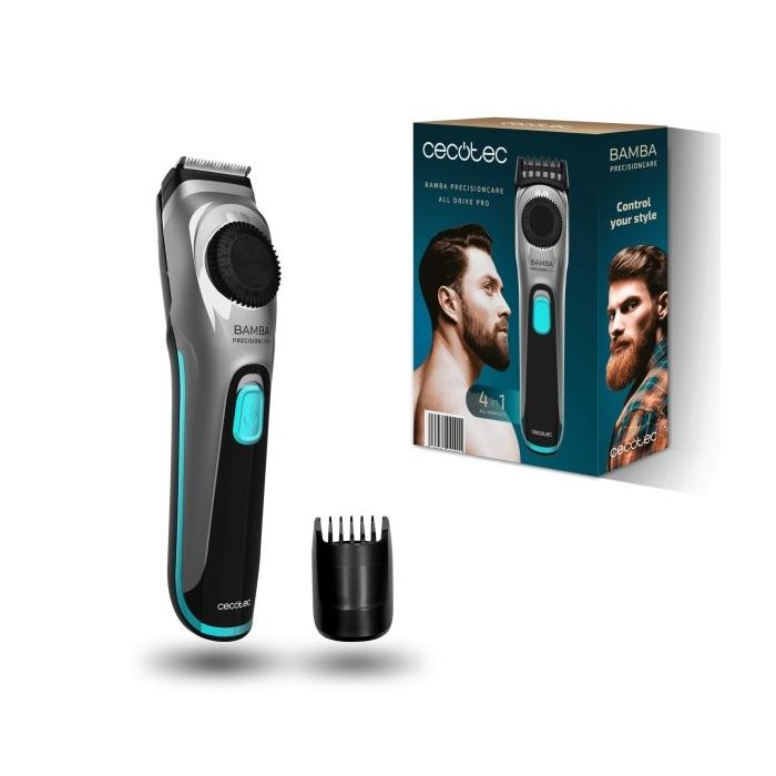 Cecotec Bamba PrecisionCare AllDrive Pro Recortadora para Barba - Cuchillas de Titanio - Uso Inalambrico y con Cable - Autonomia 75min - Cuchillas Extraibles - Ergonomico - Color Gris
