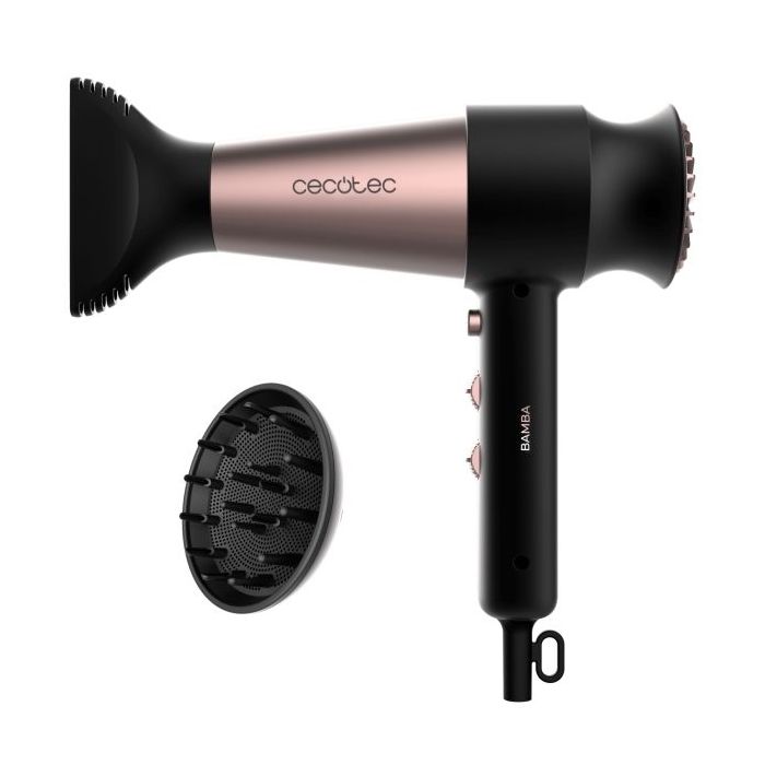 Cecotec Bamba IoniCare RockStar Retro Secador de Pelo - 2000W - Iones Negativos - Difusor - Funcion de Aire Frio - Control Ajustable de Temperatura y Velocidad - Filtro Facil de Limpiar - Color Negro