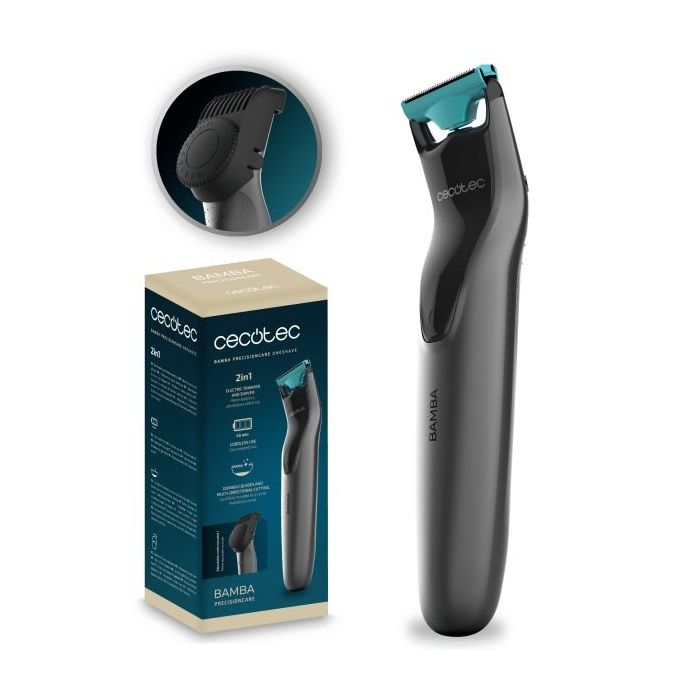 Cecotec Bamba PrecisionCare OneShave Afeitadora Recortadora 2 en 1 - Uso Inalambrico - Cuchillas de Acero Inoxidable - Peine Ajustable de 0.5 a 10mm - Ergonomico - Protector de Cuchilla - Color Gris