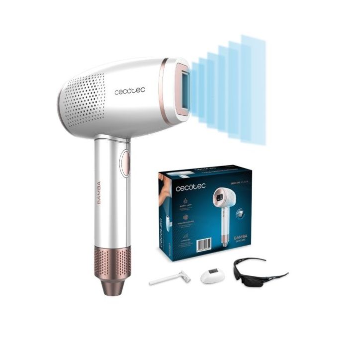 Cecotec Bamba SkinCare IPL Quartz Gun Depiladora IPL - LCD - 500.000 Disparos - Funcion de Enfriamiento - 5 Niveles - Lampara de Cuarzo - Sensor de Contacto - Uso en Cuerpo y Rostro - Color Blanco