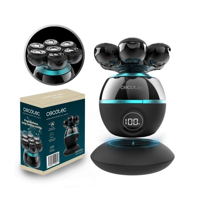 Cecotec Bamba PrecisionCare Skull Shaver Afeitadora Inalambrica para Cabeza - 7 Cuchillas Flotantes - Pantalla de Bateria - Base de Carga - Autonomia 60min - Facil Limpieza y Mantenimiento - Color Negro