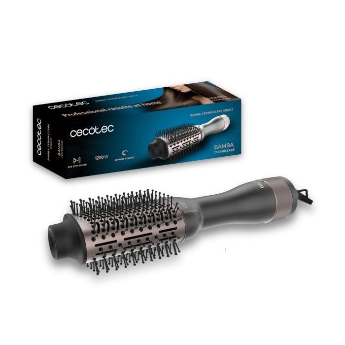 Cecotec Bamba CeramicCare Single Cepillo Alisador 3 en 1 - 1200W - 3 Temperaturas - 2 Velocidades - Revestimiento Ceramico - Funcion Aire Frio - Cable Giratorio 360º - Longitud Cable 1.8m - Color Gris