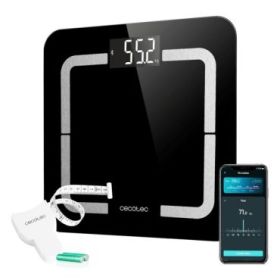 Cecotec Surface Precision Smart Healthy Bascula Corporal hasta 180kg - 4 Sensores - 10 Parametros - Bluetooth - Cristal Templado - Funcion Bebe - LCD - Patas Antideslizantes - 310x310mm - Color Negro