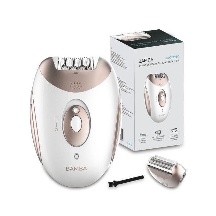 Cecotec Bamba SkinCare Depil-Action Go Depiladora de Arranque Inalambrica - Uso con Cable - Autonomia 40min - Cabezal Zonas Sensibles - Sistema de 18 Pinzas - 2 Velocidades - Color Blanco