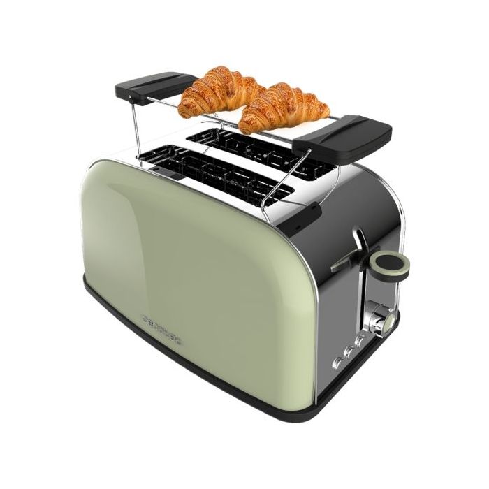 Cecotec Toastin' Time 850 Tostadora de Doble Ranura - 850W - Ranura Ancha - Acero Inoxidable - Autocentrado - Bandeja Recogemigas Extraible - Color Menta