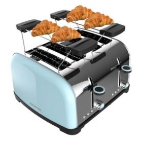 Cecotec Toastin' Time 1700 Double Tostadora de 4 Ranuras - 1700W - Ranura Ancha - Acero Inoxidable - Calienta Panecillos - Funciones Recalentar y Descongelar - 7 Niveles de Tostado - Color Azul Claro