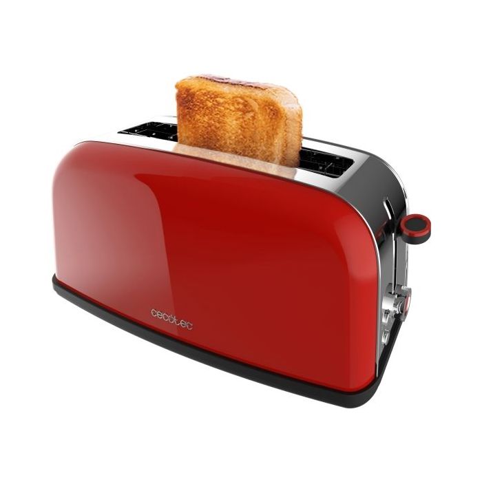 Cecotec Toastin' Time 850 Tostadora de Ranura Larga - 850W - Ranura Ancha - Acero Inoxidable - Apagado y Pop-Up Automatico - Autocentrado - 7 Niveles de Tostado - Color Rojo