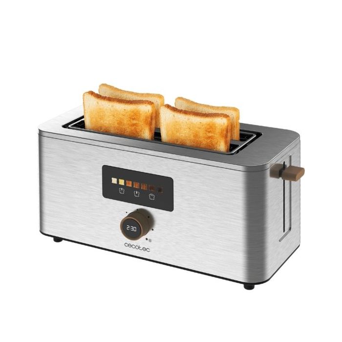 Cecotec TouchandToast Extra Double Tostadora de Doble Ranura Larga - 1500W - Pantalla Tactil a Color - Capacidad 4 Rebanadas - Autocentrado - 7 Niveles de Tostado - Ranura Ancha - Acero Inoxidable