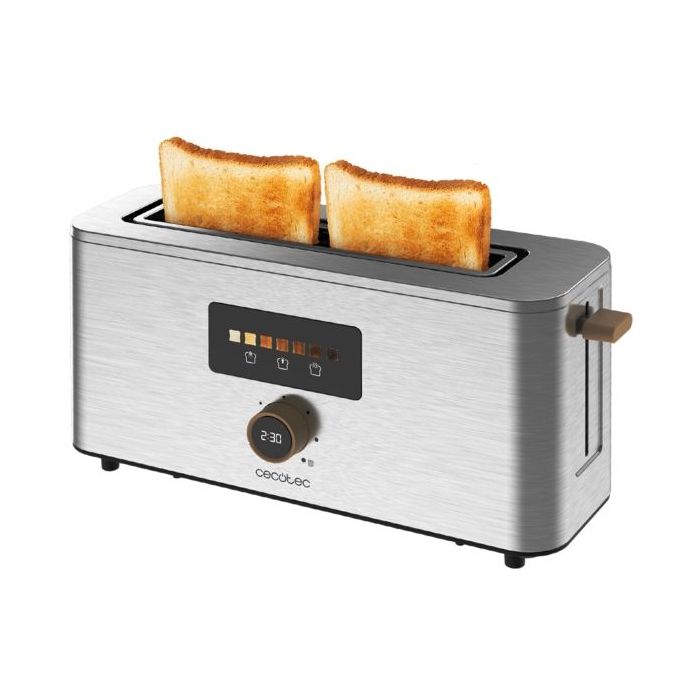 Cecotec TouchandToast Extra Tostadora de Ranura Larga - 1000W - Control Tactil y Pantalla a Color - Ranura Ancha - Acero Inoxidable - Autocentrado - 7 Niveles de Tostado - Apagado y Pop-Up Automatico