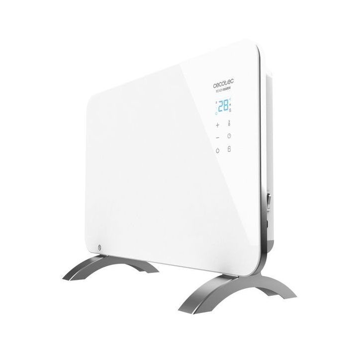 Cecotec Ready Warm 6650 Crystal Connection Convector de Cristal Templado - 1000W - Cobertura hasta 10m2 - Control Wi-Fi - LED Tactil - 2 Niveles - Seguridad y Proteccion - 60x7x43cm - Color Blanco