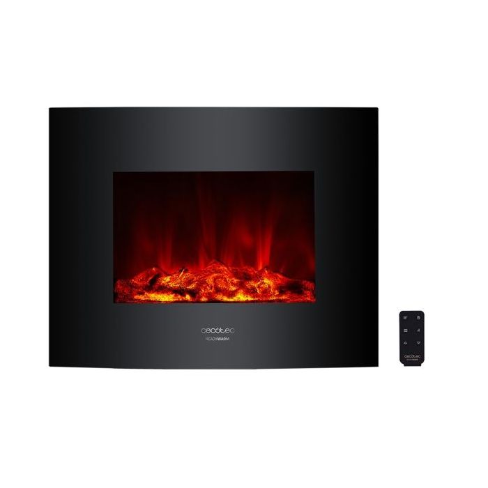 Cecotec Ready Warm 2600 Chimenea Electrica de 26" - Potencia de 2000W - Control Remoto Incluido - Cristal Templado Curvo - Llamas LED Ajustables - Temporizador Semanal - 66.5x13.5x56cm - Color Negro