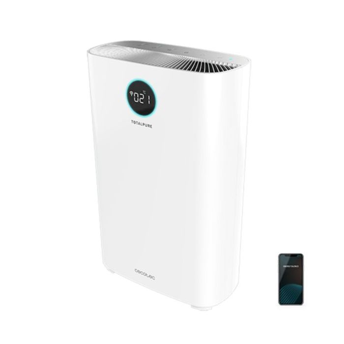 Cecotec TotalPure 2500 Connected Purificador de Aire - Potencia de 20W - Filtro de 3 Etapas - Cobertura hasta 65m3 - Control WiFi - Silencioso 54dB - Pantalla LED - Modo Noche - Color Blanco