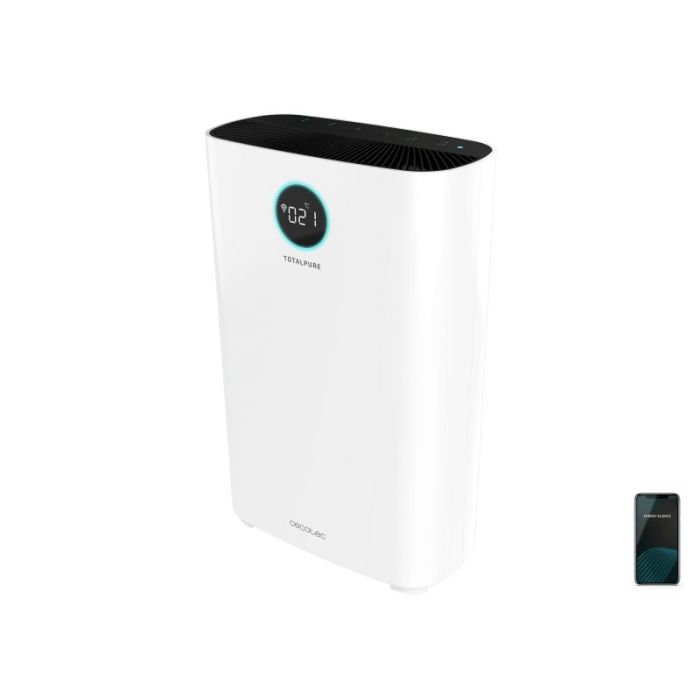 Cecotec TotalPure 7500 Connected Purificador de Aire - 60W - Control Wi-Fi y Tactil - Cobertura hasta 200m3 - Sensor de Calidad Del Aire - Silencioso 68dB - Modo Noche y Temporizador - Color Blanco
