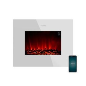 Cecotec ReadyWarm 2690 Chimenea Electrica de 26" - 2000W - Control Wi-Fi y App - Mando a Distancia - Cristal Templado Plano - Llamas LED - Temporizador Semanal - Calienta hasta 25m2 - Color Blanco