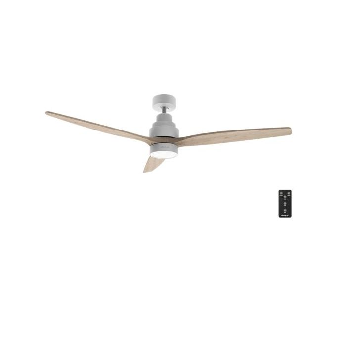 Cecotec EnergySilence Aero 5300 WhiteandWood Design Ventilador de Techo con 3 Aspas y Luz - 40W - Diametro de 52" - LED con 2 Tonos - Temporizador - 6 Velocidades - Modo Invierno - Color Blanco