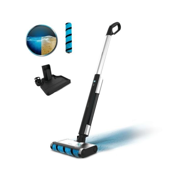 Cecotec FreeGo Wash Fregona Electrica - 40W - Depositos de Agua Limpia y Sucia Separados - Autonomia hasta 40min - Rodillo Wet Jalisco - Base de Autolimpieza - Sensor Auto-Stop - Color Negro y Plata