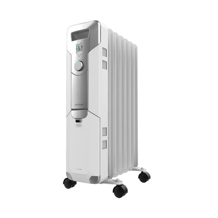 Cecotec ReadyWarm 7000 Space Radiador de Aceite con 7 Modulos de 150x580mm - 1500W - Calienta hasta 15m2 - 3 Niveles de Potencia - Facil Transporte con Ruedas - Recogecables - Color Blanco