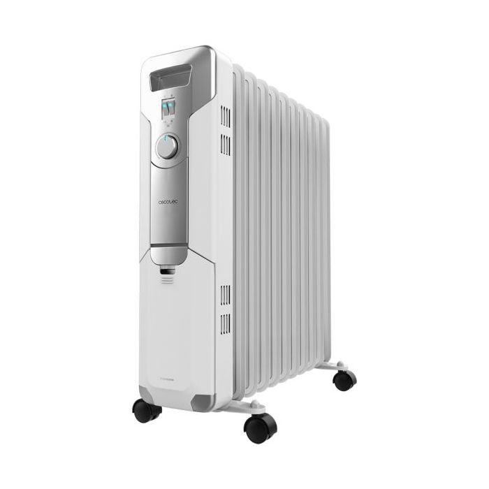 Cecotec ReadyWarm 11000 Space Radiador de Aceite con 11 Modulos de 150x580mm - 2500W - Calienta hasta 25m2 - 3 Niveles de Potencia - Facil Transporte con Ruedas - Recogecables Incluido - Color Blanco