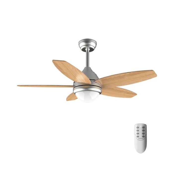 Cecotec EnergySilence Aero 495 Ventilador de Techo con 5 Aspas Reversibles de Madera Clara y Luz LED - 55W - Diametro de 42" - Mando a Distancia - Temporizador - 3 Velocidades - Acero Inoxidable