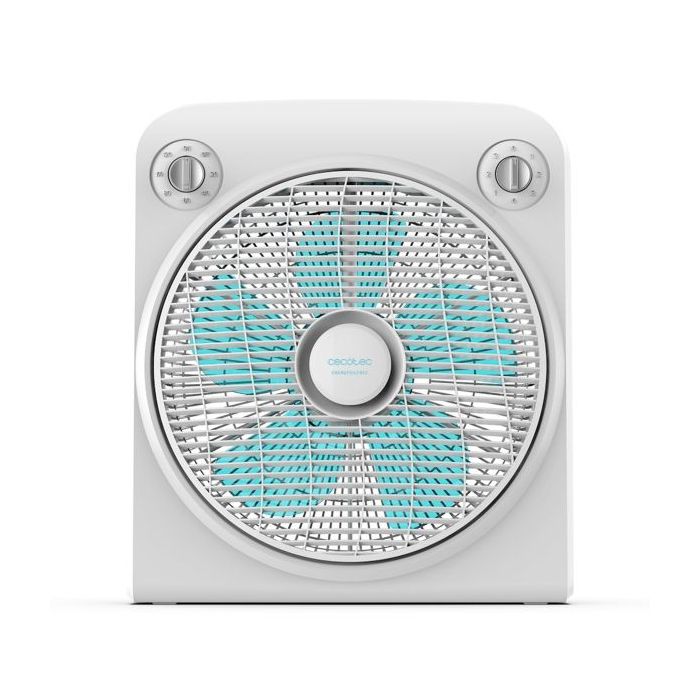 Cecotec EnergySilence 6000 Power Box Ventilador de Suelo con 5 Aspas - 50W - Funcionamiento Silencioso - Rejilla Giratoria Multidireccional - Temporizador Programable - 3 Velocidades - Color Blanco