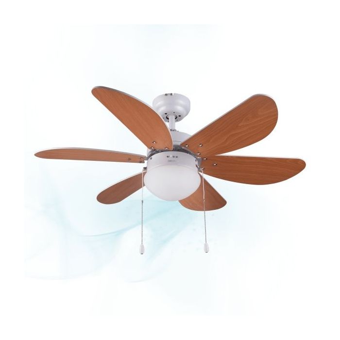 Cecotec EnergySilence Aero 360 Ventilador de Techo con 6 Aspas Reversibles y Luz - 50W - 91cm de Diametro - Silencioso - Modo Invierno - 3 Velocidades - Aspas de Madera - Acero Inoxidable