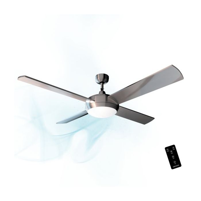 Cecotec EnergySilence Aero 570 Ventilador de Techo con 4 Aspas y Luz LED Integrada - 60W - Diametro de 52" - Mando a Distancia - Temporizador - 3 Velocidades - Modo Invierno/Verano - Acero Inoxidable