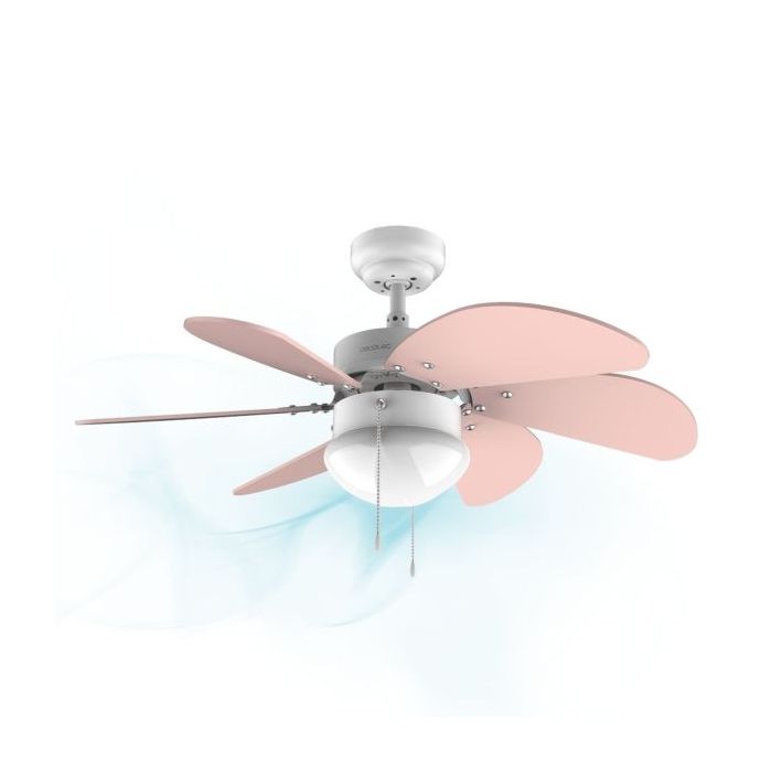 Cecotec EnerySilence Aero 3600 Vision Nude Ventilador de Techo con 6 Aspas Reversibles y Lampara - 50W - Diametro de 91cm - 3 Velocidades - Modo Invierno - Control por Cadena - Color Rosa Pastel y Blanco