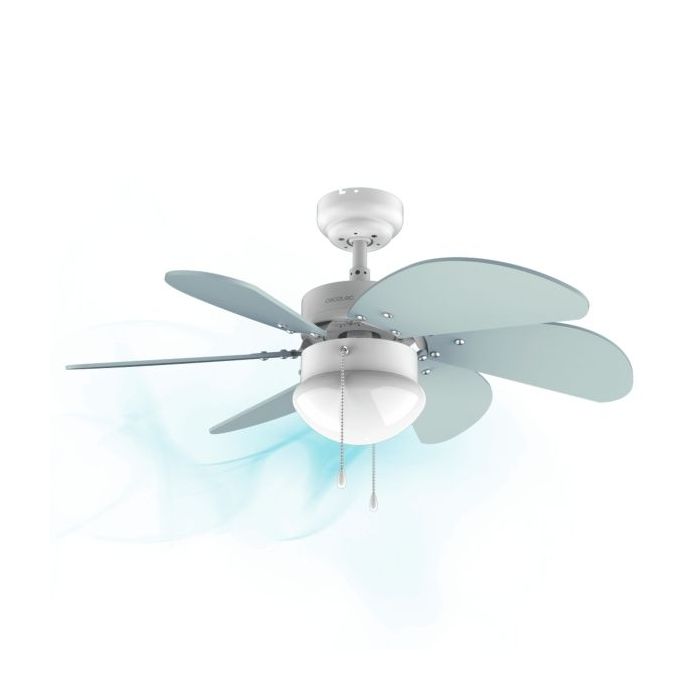 Cecotec EnerySilence Aero 3600 Vision Sky Ventilador de Techo con 6 Aspas y Lampara - 50W - Diametro de 92cm - 3 Velocidades - Aspas Reversibles - Modo Invierno - Control por Cadena - Color Azul Claro