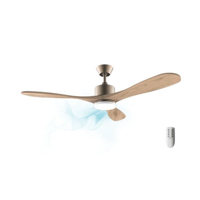 Cecotec EnergySilence Aero 5290 Golden Pro Ventilador de Techo con 3 Aspas y Luz - 50W - Diametro de 52" - LED Regulable - Ajustable en Altura - 5 Velocidades - Temporizador Regulable - Acero Inoxidable