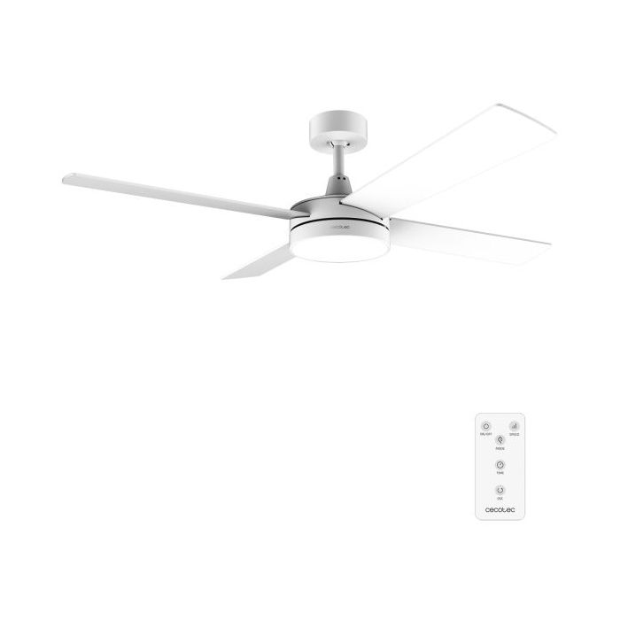 Cecotec EnergySilence Aero 5200 White Line Ventilador de Techo con 4 Aspas y Luz LED Integrada - 65W - Diametro de 52" - Mando a Distancia - Temporizador - 3 Velocidades - Modo Invierno - Color Blanco