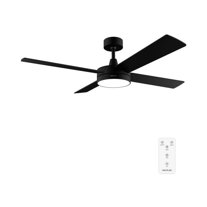Cecotec EnergySilence Aero 5200 Black Line Ventilador de Techo con 4 Aspas y Luz LED Integrada - 65W - Diametro de 52" - Mando a Distancia - Temporizador - 3 Velocidades - Modo Invierno - Color Negro