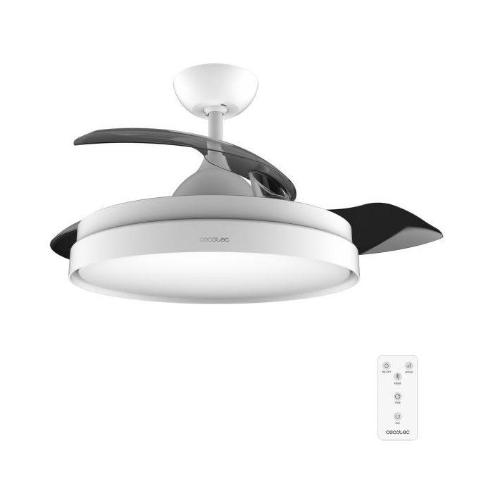 Cecotec EnergySilence Aero 4280 Invisible White Ventilador de Techo con Luz - 40W - Aspas Retractiles - 3 Tonos - Diametro de 42" - Modo Invierno - 6 Velocidades - Temporizador - Color Blanco y Negro