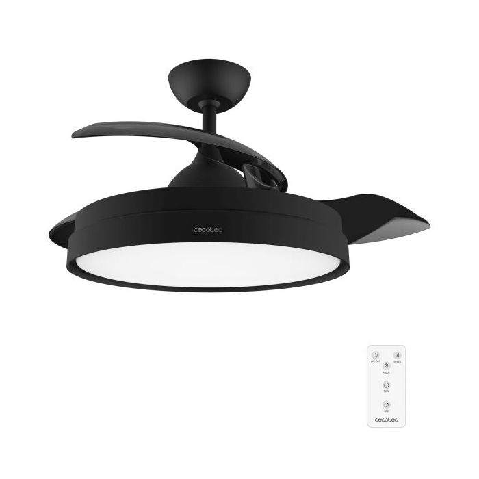 Cecotec EnergySilence Aero 4280 Invisible Black Ventilador de Techo con Luz - 40W - Aspas Retractiles - 3 Tonos - Diametro de 42" - Modo Invierno - 6 Velocidades - Temporizador - Color Negro