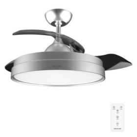 Cecotec EnergySilence Aero 4280 Invisible Steel Ventilador de Techo con Luz - 40W - Aspas Retractiles - 3 Tonos - Diametro de 42" - Modo Invierno - 6 Velocidades - Temporizador - Color Gris