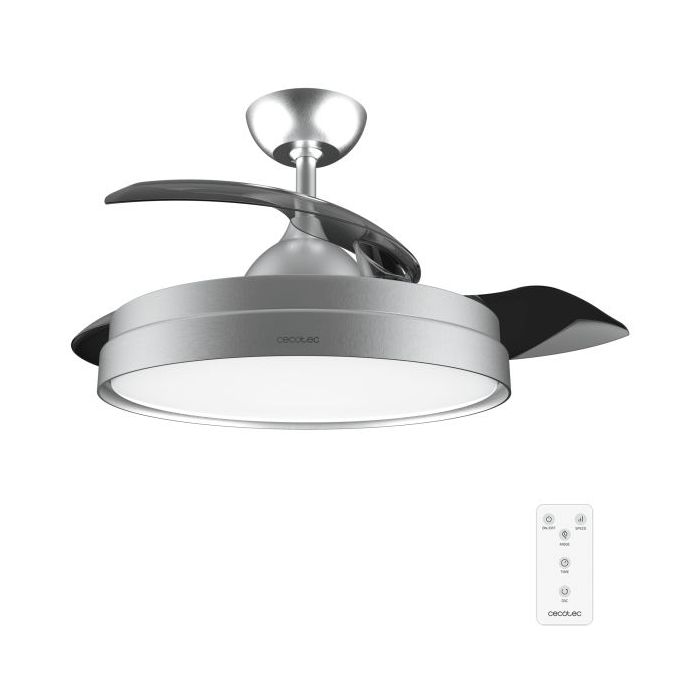 Cecotec EnergySilence Aero 4280 Invisible Steel Ventilador de Techo con Luz - 40W - Aspas Retractiles - 3 Tonos - Diametro de 42" - Modo Invierno - 6 Velocidades - Temporizador - Color Gris