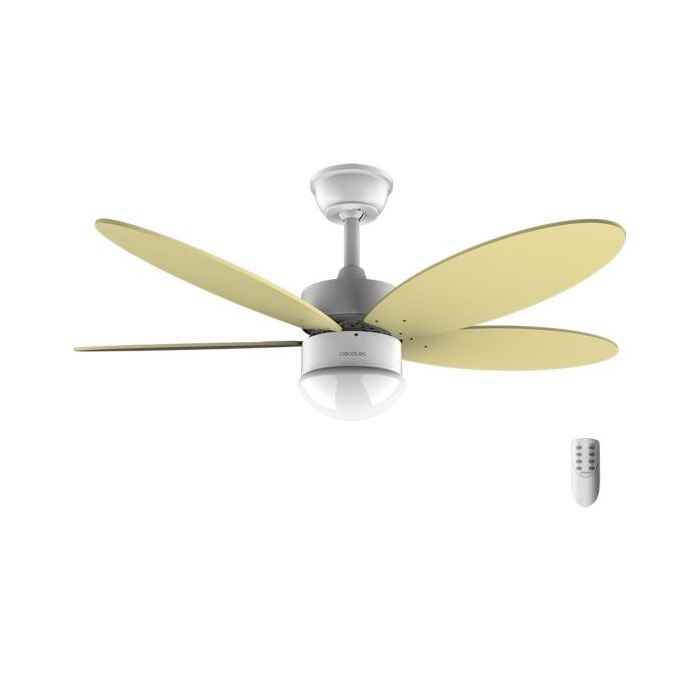 Cecotec EnergySilence Aero 4260 SunLight Ventilador de Techo con 5 Aspas y Luz LED Integrada - 40W - Diametro de 42" - 6 Velocidades - Aspas Reversibles - Temporizador - Color Amarillo