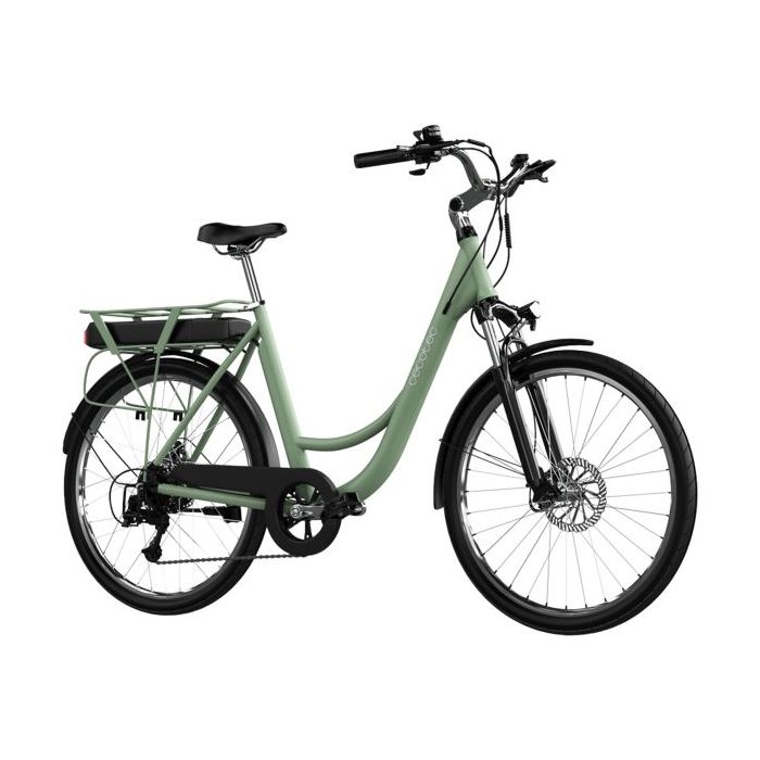 Cecotec City Bicicleta Electrica de 28" - Potencia de 468Wh - Autonomia de 80km - Doble Freno de Disco - Suspension Delantera - Cambio Shimano de 6 Velocidades - Cuadro de Aluminio - Color Menta