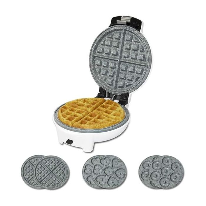 Cecotec Fun Gofrestone 3In1 Gofrera - Potencia de 700W - Placas Intercambiables - Revestimiento Antiadherente - Indicador Luminoso - Proteccion Sobrecalentamiento - Base Antideslizante - Color Blanco
