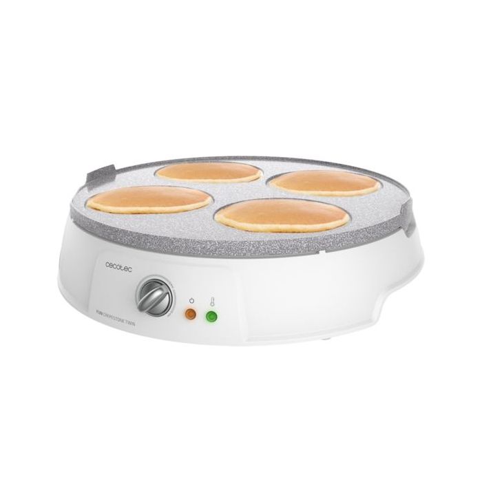 Cecotec Fun Crepestone Twin Crepera - 1200W - Placa Antiadherente Reversible - Espatula y Rodillo - 30.5cm de Diametro - Regulador de Temperatura - Proteccion contra Sobrecalentamiento - Color Blanco