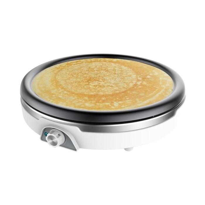 Cecotec Fun Crepestone XL Inox Crepera - 1350W - Acero Inoxidable - 38cm de Diametro - Antiadherente - Placa Extraible - Temperatura Regulable - Espatula y Rodillo - 38.5x37.5x10.3cm - Color Blanco