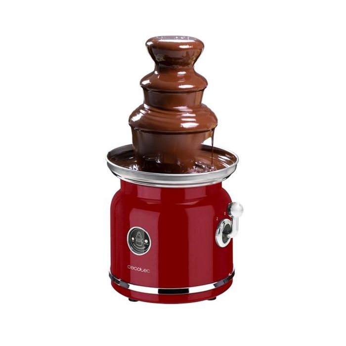 Cecotec Fun Chocolicious Fuente de Chocolate - 90W - Acero Inoxidable - Temperatura Constante - Estilo Retro - 3 Niveles de Cascada - Apto para Lavavajillas - Desmontable - 17.5x17.5x33cm - Color Rojo