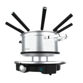 Cecotec Fun GourmetFondue Advance Fondue Electrica - 1500W - Acero Inoxidable - Termostato - Capacidad de 1.7L - 8 Tenedores - Olla Antiadherente - Apta para Lavavajillas - Tapa Antisalpicaduras