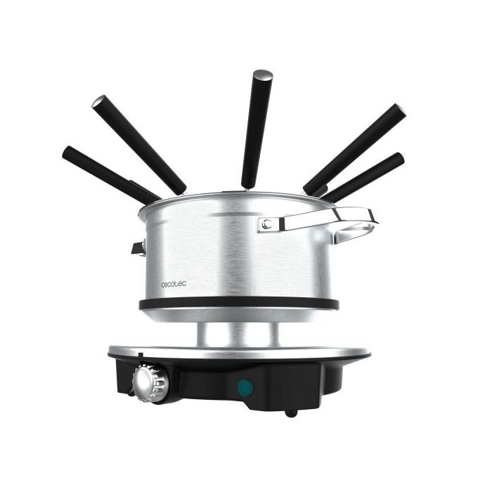 Cecotec Fun GourmetFondue Advance Fondue Electrica - 1500W - Acero Inoxidable - Termostato - Capacidad de 1.7L - 8 Tenedores - Olla Antiadherente - Apta para Lavavajillas - Tapa Antisalpicaduras