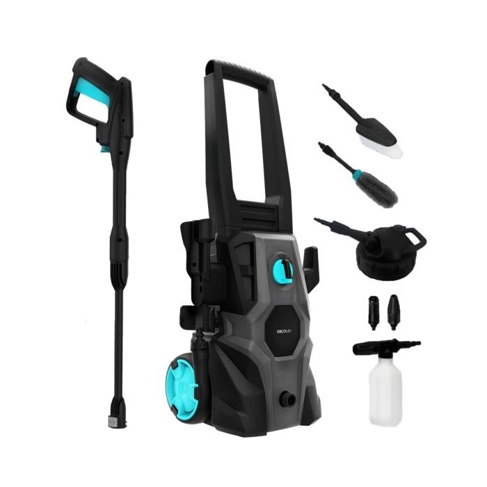 Cecotec HydroBoost 1600 Car and Garden Hidrolimpiadora - 1400W - Presion 135bar - Caudal 468l/h - Botella de Jabon - Bomba de Aluminio - Facil Transporte - Accesorios Surtidos - Color Negro y Azul