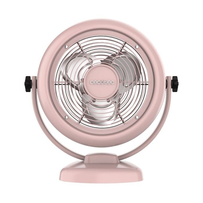 Cecotec EnergySIlence 800 RetroDesk Ventilador de Sobremesa con 3 Aspas - 20W - Diametro de 20cm - Inclinacion Ajustable - 2 Velocidades - Base Estable - Rejilla Protectora - Color Rosa